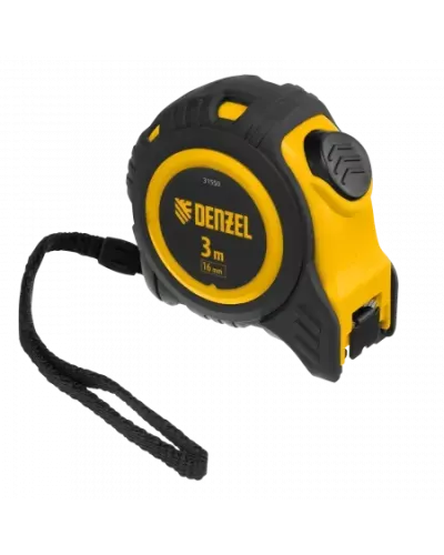 Рулетка DENZEL 3м х 16мм, обрезиненный корпус, автоматическая фиксация