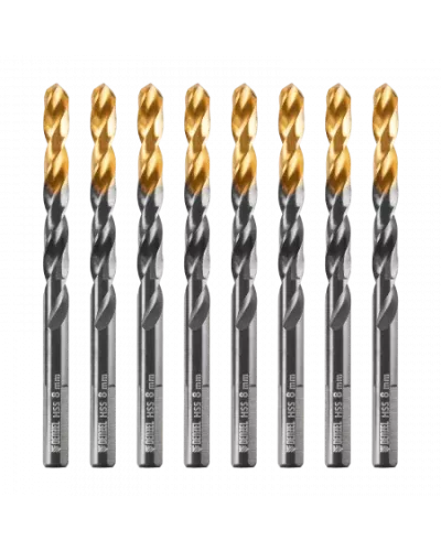 Сверло по металлу DENZEL 8 мм, HSS-Tin, Golden Tip, 8 шт.
