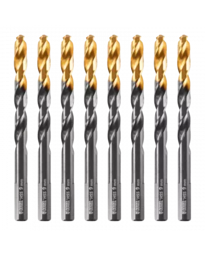 Сверло по металлу DENZEL 9 мм, HSS-Tin, Golden Tip, 8 шт.