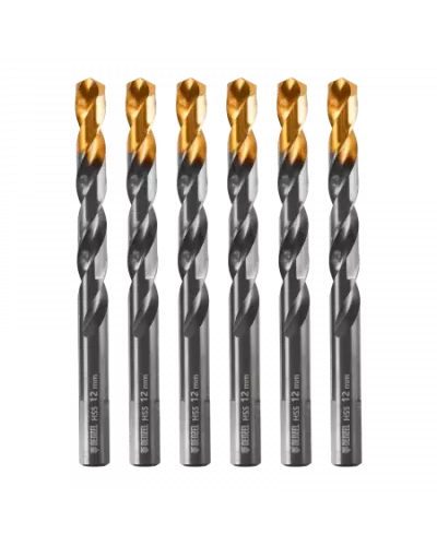 Сверло по металлу DENZEL 12 мм, HSS-Tin, Golden Tip, 6 шт.