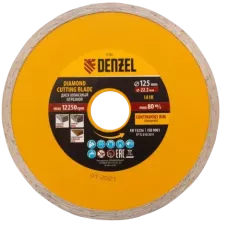 Диск алмазный отрезной DENZEL73120, сплошной, 125 x 22.2 мм, мокрая резка