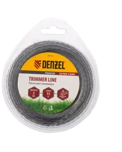 Леска для триммера DENZEL Flex Сord 96124, 2 мм x 15 м, квадрат, двухкомпонентная