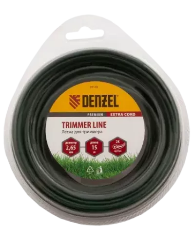 Леска для триммера DENZEL Extra cord 96128, 2.65 мм x 15 м, круглая, двухкомпонентная