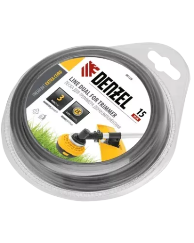 Леска для триммера DENZEL Extra cord 96129, 3 мм x 15 м, круглая, двухкомпонентная