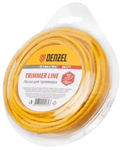 Леска для триммера DENZEL 96177, 3 мм x 10 м, квадратная, витая