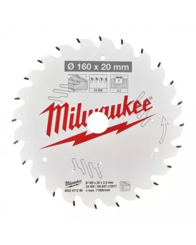 Пильный диск Milwaukee для циркулярной пилы по дереву 160x20x2,2 24 зуба  (замена для 4932327743) (Арт. 4932471290)