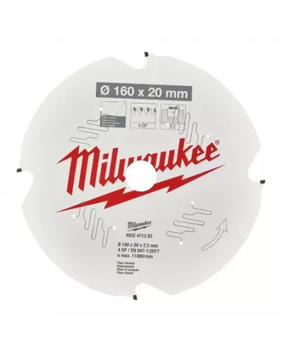 Пильный диск Milwaukee для циркулярной пилы по фиброцементу 160x20x2,2 4 зуба  (Арт. 4932471293)