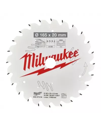 Пильные диски для ручных циркулярных пил CSB P W 165 x 20 x 2,2 x 24ATB Milwaukee