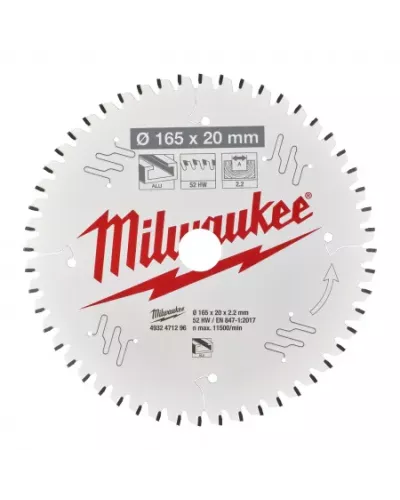 Пильные диски для ручных циркулярных пил CSB P Alu165 x 20 x 2,2 x 52TF neg. Milwaukee