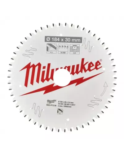 Пильный диск Milwaukee для циркулярной пилы по металлу и пластику 184x30x2,4 54 зуба  (замена для 4932352329) (Арт. 4932471299)