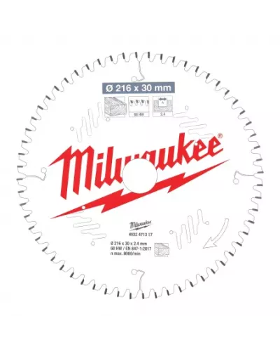 Пильные диски для торцовочных пил CSB MS W 216 x 30 x 2,4 x 60ATB neg. Milwaukee
