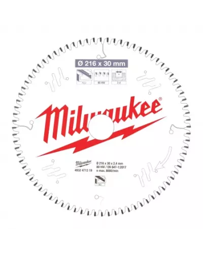 Пильные диски для торцовочных пил CSB MS Alu216 x 30 x 2,4 x 80TF neg. Milwaukee