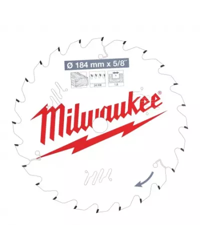 Пильный диск Milwaukee для циркулярной пилы по дереву 184x15.87x1,6 24 зуба  (Арт. 4932471378)