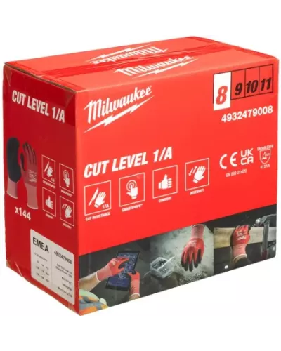 Перчатки Milwaukee с защитой от минимальных рисков, уровень 1, размер M/8 (144 пары) (Арт. 4932479008)