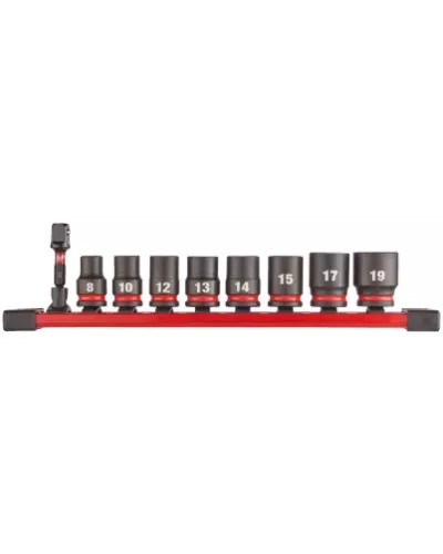 Набор головок ударных Milwaukee 3/8'' (9 шт) ( 8, 10, 12, 13, 16, 17, 18, 19 + переходник 1/4'' Hex-3/8'' квадрат)  (замена для 4932478288) (Арт. 4932480454)