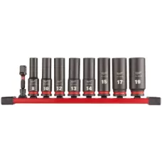 Набор головок ударных удлиненных Milwaukee 3/8'' (9 шт) (8, 10, 12, 13, 16, 17, 18, 19 + переходник 1/4'' Hex-3/8'' квадрат )  (замена для 4932478289) (Арт. 4932480455)