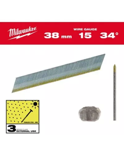 Гвозди INOX 15G / 34° / 38 мм / 2500 шт. Milwaukee