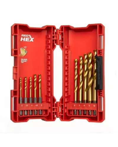 Набор сверл по металлу с хвостовиком 1/4'' Hex Milwaukee RED HEX HSS-TiN (10 шт) (3-10мм) (замена для 48894759) (Арт. 4932493865)