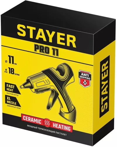 STAYER d=11 мм, 18 г/мин, пистолет термоклеевой электрический PRO 11 0681-20 Professional