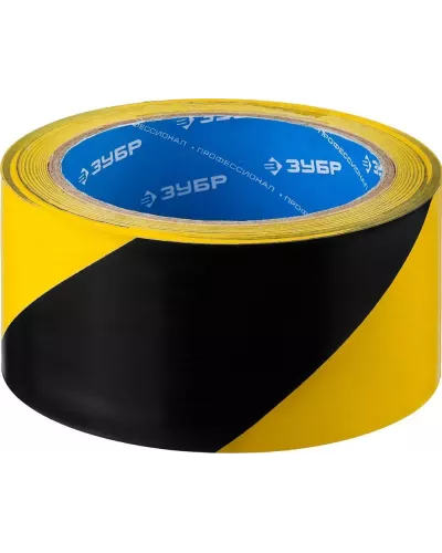 ЗУБР 50 мм х 25 м, желто-черная, разметочная клейкая лента (скотч) 12249-50-25 Профессионал