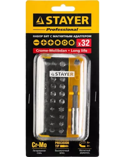 STAYER 32 предмета, в компактном боксе, набор бит 26135-H32