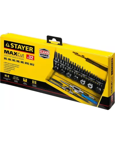 STAYER 32 предмета, легированная сталь, набор метчиков и плашек MaxCut Master