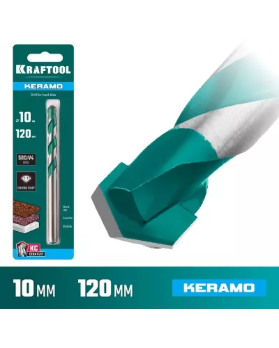 KRAFTOOL 10 х 120 мм, cверло по керамограниту с твердосплавной пластиной KERAMO 29175-120-10