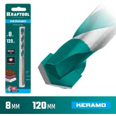 KRAFTOOL 8 х 120 мм, cверло по керамограниту с твердосплавной пластиной KERAMO 29175-120-8