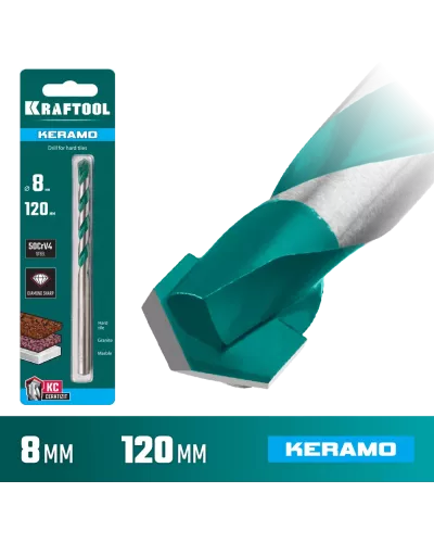 KRAFTOOL 8 х 120 мм, cверло по керамограниту с твердосплавной пластиной KERAMO 29175-120-8