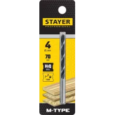 STAYER d=4 х 70/40 мм, М-образная заточка, сталь HCS, спиральное сверло по дереву "M-type" 2942-070-04_z02