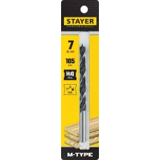 STAYER d=7 х 105/75 мм, М-образная заточка, сталь HCS, спиральное сверло по дереву "M-type" 2942-105-07_z02