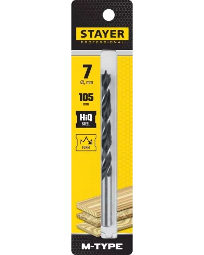 STAYER d=7 х 105/75 мм, М-образная заточка, сталь HCS, спиральное сверло по дереву 