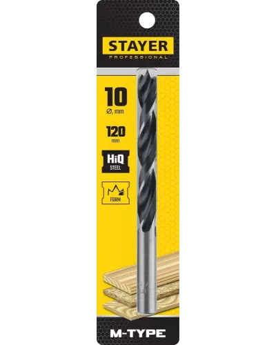STAYER d=10 х 120/75 мм, М-образная заточка, сталь HCS, спиральное сверло по дереву 