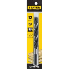 STAYER d=12 х 140/85 мм, М-образная заточка, сталь HCS, спиральное сверло по дереву "M-type" 2942-140-12_z02