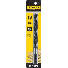STAYER d=13 х 150/95 мм, М-образная заточка, сталь HCS, спиральное сверло по дереву "M-type" 2942-150-13_z02