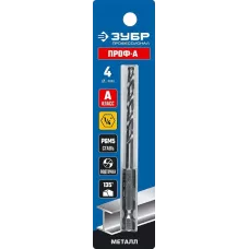 ЗУБР Ø 4 x 93 мм, НЕХ 1/4", сталь Р6М5, класс А, сверло спиральное по металлу 29623-4 Профессионал