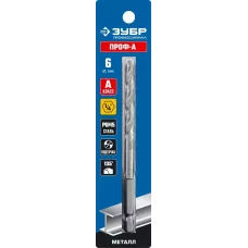 ЗУБР Ø 6 x 111 мм, НЕХ 1/4", сталь Р6М5, класс А, сверло спиральное по металлу 29623-6 Профессионал