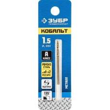 ЗУБР Ø 1.5 x 40 мм, сталь Р6М5К5, класс А, сверло по металлу КОБАЛЬТ 29626-1.5 Профессионал