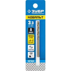 ЗУБР Ø 3.3 x 65 мм, сталь Р6М5К5, класс А, сверло по металлу КОБАЛЬТ 29626-3.3 Профессионал