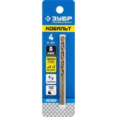 ЗУБР Ø 4 x 75 мм, сталь Р6М5К5, класс А, сверло по металлу КОБАЛЬТ 29626-4 Профессионал