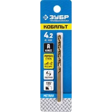 ЗУБР Ø 4.2 x 75 мм, сталь Р6М5К5, класс А, сверло по металлу КОБАЛЬТ 29626-4.2 Профессионал