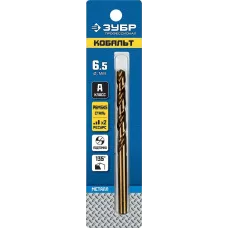ЗУБР Ø 6.5 x 109 мм, сталь Р6М5К5, класс А, сверло по металлу КОБАЛЬТ 29626-6.5 Профессионал