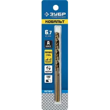 ЗУБР Ø 6.7 x 109 мм, сталь Р6М5К5, класс А, сверло по металлу КОБАЛЬТ 29626-6.7 Профессионал