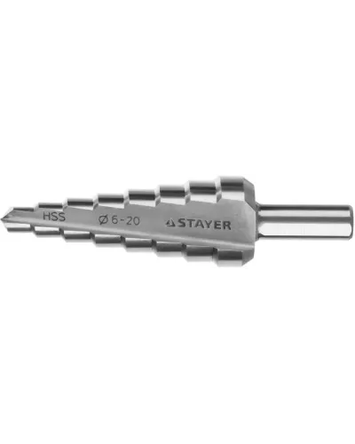STAYER 6-20 мм, 8 ступеней, HSS, сверло ступенчатое 29660-6-20-8 Master