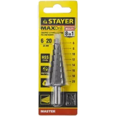 STAYER 6-20 мм, 8 ступеней, HSS, сверло ступенчатое 29660-6-20-8 Master
