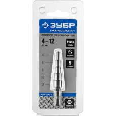 ЗУБР  4-12 мм, 5 ступеней, Р6М5, сверло ступенчатое 29670-4-12-5_z01 Профессионал