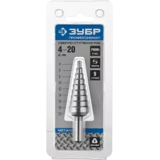 ЗУБР  4-20 мм, 9 ступеней, Р6М5, сверло ступенчатое 29670-4-20-9_z01 Профессионал