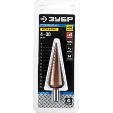 ЗУБР  4-30 мм, 14 ступеней, кобальтовое покрытие, сверло ступенчатое 29672-4-30-14_z01 Профессионал