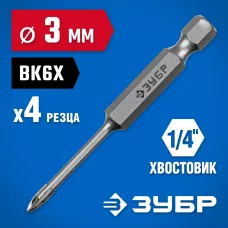 ЗУБР  3 мм, 4-х резцовый, длина 65 мм, шестигранный хвостовик, сверло по стеклу и кафелю 29845-03_z01