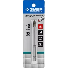 ЗУБР  12 мм, 4-х резцовый, длина 95 мм, шестигранный хвостовик, сверло по стеклу и кафелю 29845-12_z01